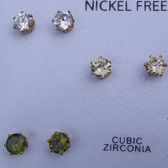 Sensitive ears nickel free cubic zirconia stud earrings 5 pairs - Picture 13 of 14